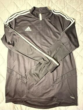 adidas Black Long Sleeve Training Sweatshirt with White Stripes